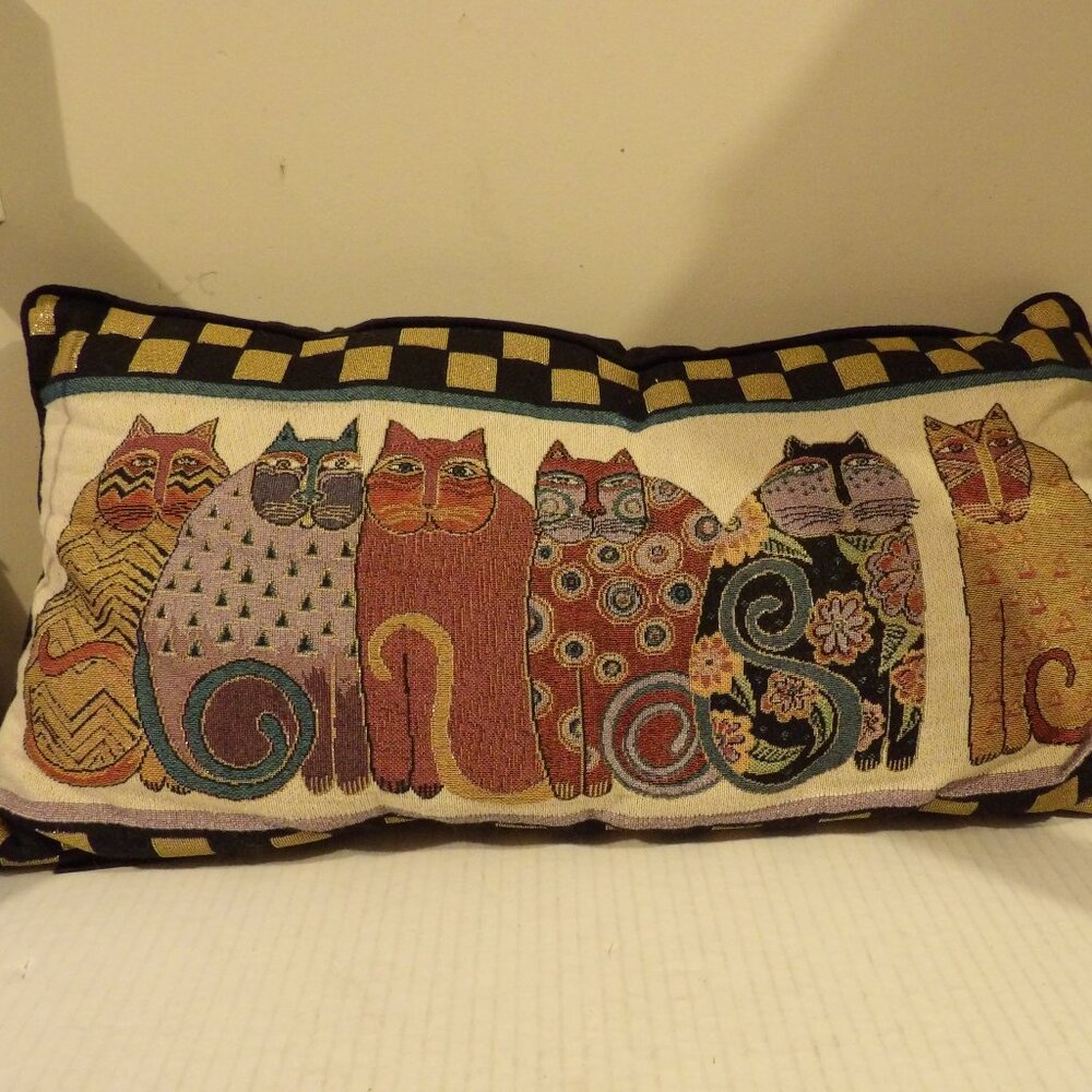 + Laurel Burch Kitty Cat Crew of 6 Tapestry Throw Pillow Rectangle, 22” wide